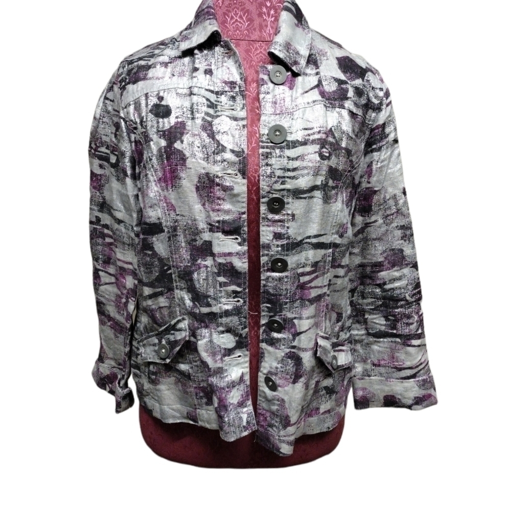 Chico's Women's Linen Jacket Blazer Shacket Size O Small